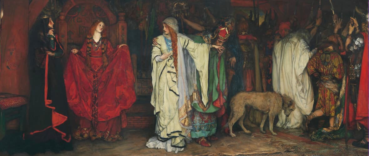 dog in between people in victorian era