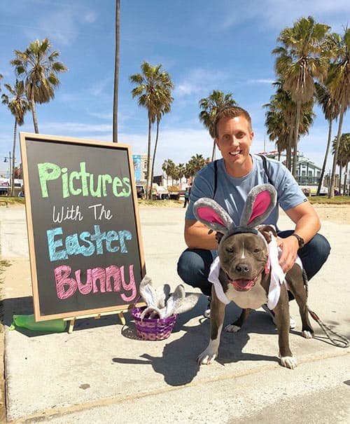 Rocky Kanaka and pit bull on Easter