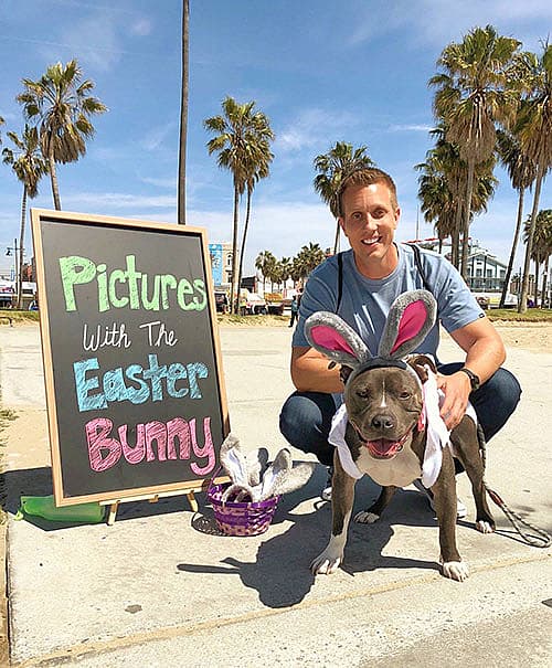 Rocky Kanaka and pit bull on Easter